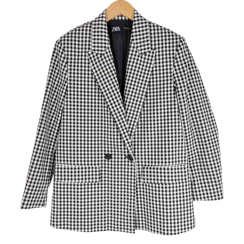 ザラ ZARA ダブルブレスト ギンガムチェック オーバーサイズ ジャケット レディース import:S