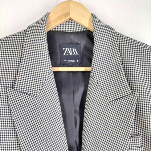 ザラ ZARA パワーショルダー ガンクラブチェックテーラードジャケット レディース import:S