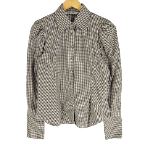 ザラ ZARA パワーショルダー パフスリーブ チェックブラウス レディース import:S