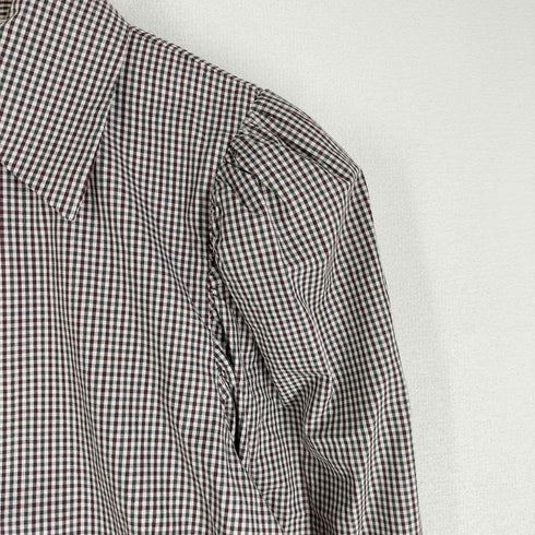 ザラ ZARA パワーショルダー パフスリーブ チェックブラウス レディース import:S