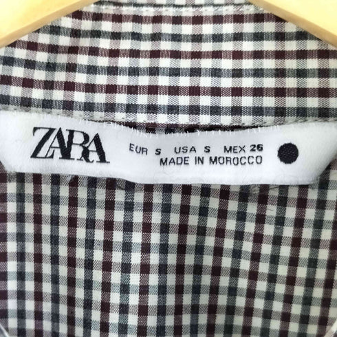 ザラ ZARA パワーショルダー パフスリーブ チェックブラウス レディース import:S