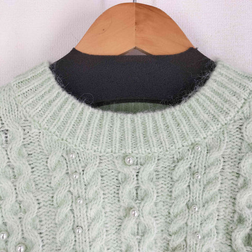 ザラ ZARA アルパカ混 パール半袖ニット レディース import:S