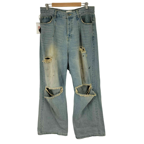 CHMPHOR WOOD wide baggy broken denim trousers ワイドバギー汚れ加工ダメージデニム メンズ JPN:L