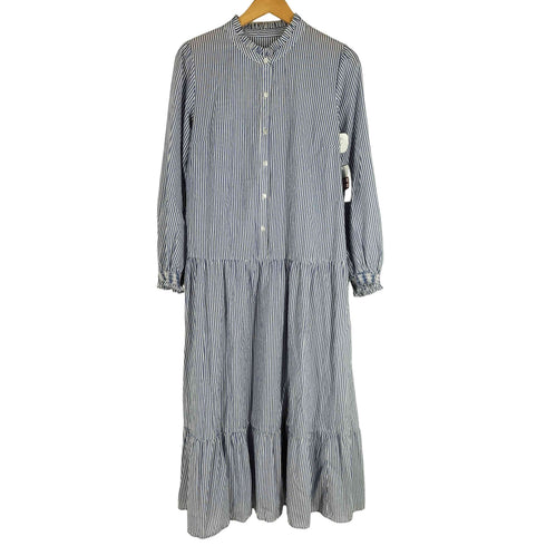 ジャスグリッティー JUSGLITTY 21aw ノーカラーストライプシャツワンピース レディース 2