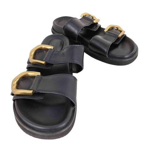 チャールズキース CHARLES & KEITH Gabine Buckled Leather Slides ガビーヌバックル レザースライド ダブルストラップ レディース JPN:24.5