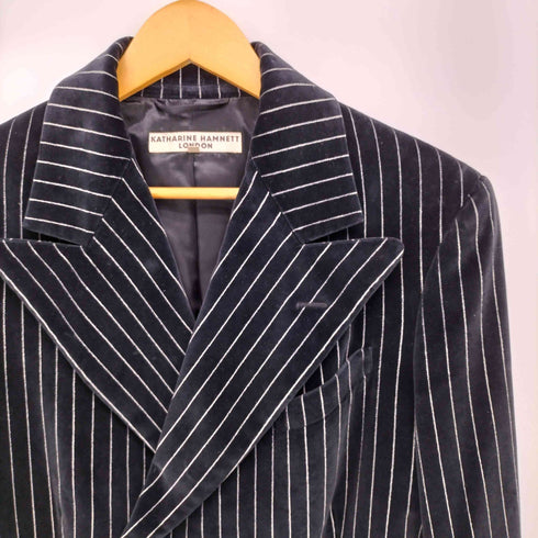 キャサリンハムネットロンドン KATHARINE HAMNETT LONDON ベロア ストライプ ダブル チェスターコート メンズ import:M