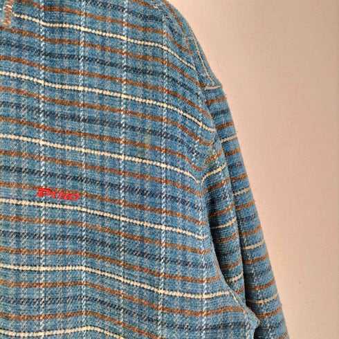 PIKO ロゴ刺繍 裏地キルティング ボックスシルエット ジップチェックシャツジャケット メンズ import:L