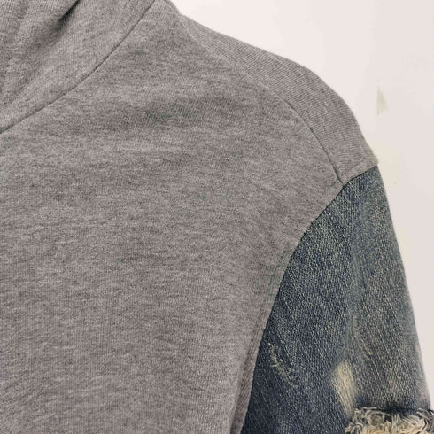 ディーゼル DIESEL 袖クラッシュデニム ドッキング ジップアップ スウェット パーカー メンズ
