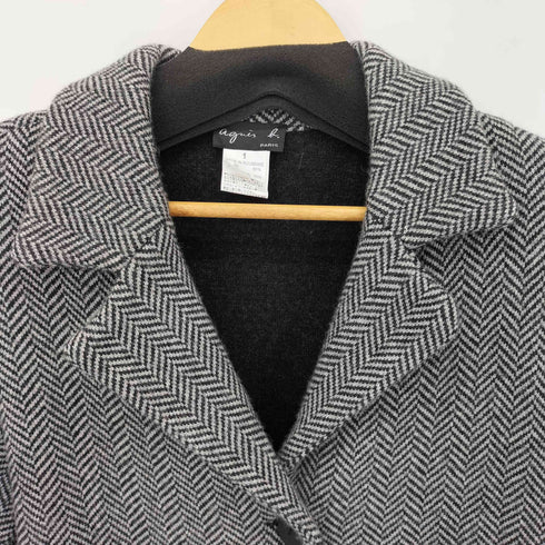 アニエスベー agnes b. PARIS MADE IN ROMANIA ヘリンボーンウールナイロンハーフコート レディース JPN:1