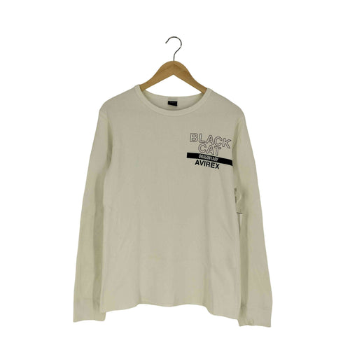 アヴィレックス AVIREX HONEYCOMB WAFFLE T-SHIRTS BLACK CAT ハニカムワッフル クルーネック L/S Tシャツ メンズ import:M