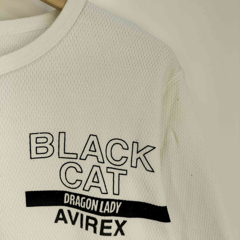 アヴィレックス AVIREX HONEYCOMB WAFFLE T-SHIRTS BLACK CAT ハニカムワッフル クルーネック L/S Tシャツ メンズ import:M