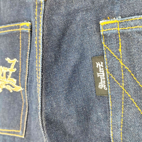 00S StrollerZ ロゴ 型押し パッチ ロゴ 刺繍 5ポケット ワイド バギー ショート デニム パンツ メンズ 34