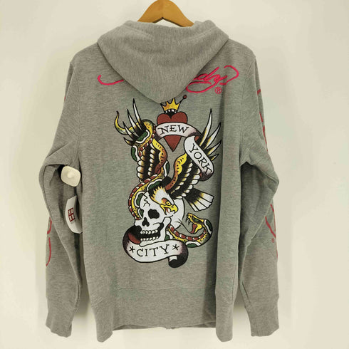 エドハーディー Ed Hardy バックロゴ 刺繍 プリント スカル アームプリント ジップアップ パーカー Y2K メンズ import:L