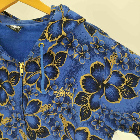 ステューシー Stussy ハイビスカス柄 花柄 総柄 ロゴ 刺繍 ジップアップ パーカー ダブルジップ メンズ import:L