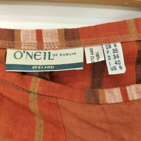 o'neil of dublin リネン100% チェック切替 ラップスカート ロング レディース US6