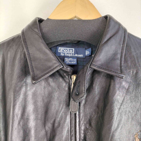 ポロバイラルフローレン Polo by RALPH LAUREN GENUINE LEATHER 裏地チェック ポニー刺繍 スイングトップ 本革 ブラックウォッチ メンズ import:L