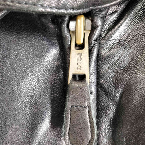 ポロバイラルフローレン Polo by RALPH LAUREN GENUINE LEATHER 裏地チェック ポニー刺繍 スイングトップ 本革 ブラックウォッチ メンズ import:L