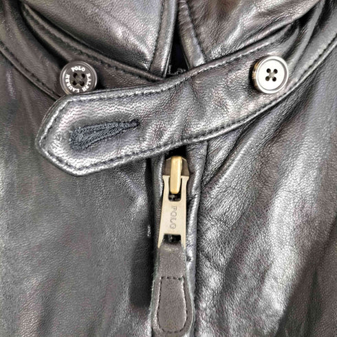 ポロバイラルフローレン Polo by RALPH LAUREN GENUINE LEATHER 裏地チェック ポニー刺繍 スイングトップ 本革 ブラックウォッチ メンズ import:L