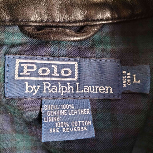 ポロバイラルフローレン Polo by RALPH LAUREN GENUINE LEATHER 裏地チェック ポニー刺繍 スイングトップ 本革 ブラックウォッチ メンズ import:L