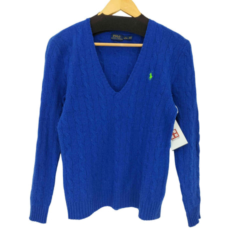 ポロラルフローレン POLO RALPH LAUREN ポニー刺繍 カシミヤ混 ケーブル編み Vネックウールニット レディース import:M
