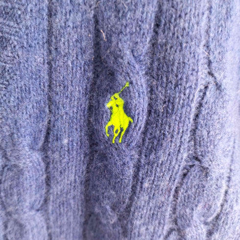 ポロラルフローレン POLO RALPH LAUREN ポニー刺繍 カシミヤ混 ケーブル編み Vネックウールニット レディース import:M
