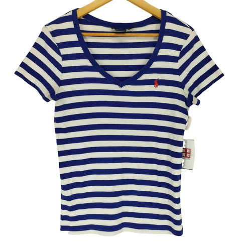 ラルフローレンスポーツ RALPH LAUREN SPORT ボーダーVネックニットTシャツ レディース import:XL