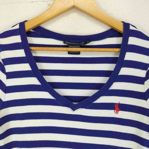 ラルフローレンスポーツ RALPH LAUREN SPORT ボーダーVネックニットTシャツ レディース import:XL