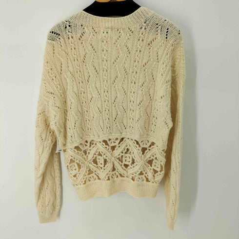 アンリリュシャピュイ Henri-Luc Chapuis ケーブル編みレース切替ニットカーディガン 金ボタン レディース