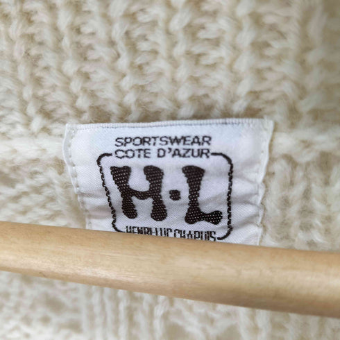 アンリリュシャピュイ Henri-Luc Chapuis ケーブル編みレース切替ニットカーディガン 金ボタン レディース