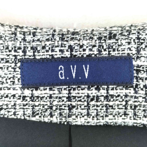 アーヴェヴェ a.v.v ストレッチ裏地/消臭テープ付 ストレッチツイードキーネックジャケット レディース L
