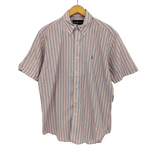 ラルフローレン RALPH LAUREN CLASSIC FIT ポニー刺繍 半袖 ボタンダウン ストライプシャツ メンズ import:L