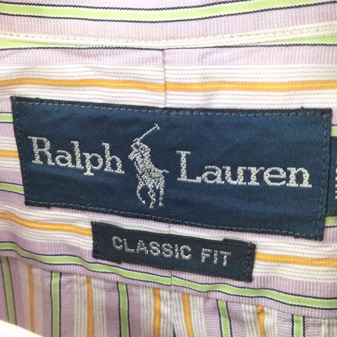 ラルフローレン RALPH LAUREN CLASSIC FIT ポニー刺繍 半袖 ボタンダウン ストライプシャツ メンズ import:L