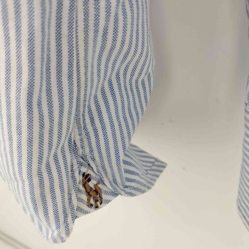 ポロラルフローレン POLO RALPH LAUREN USA製 SLIM FIT 丸襟 裾ポニー ストライプシャツ メンズ 15 1/2 170/92A