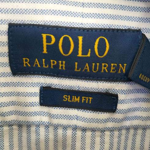 ポロラルフローレン POLO RALPH LAUREN USA製 SLIM FIT 丸襟 裾ポニー ストライプシャツ メンズ 15 1/2 170/92A