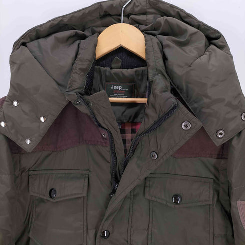 ジープ JEEP chariot 裏地チェック エルボーパッチ ウエスタンヨーク ダウンジャケット フーディ メンズ import:XL