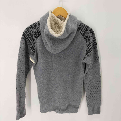 バーバリーブラックレーベル BURBERRY BLACK LABEL 刺繍 裏地ボア 総柄切替 ニットパーカー レディース US:0-2