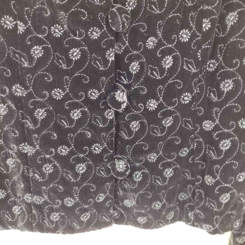 ローラアシュレイ LAURA ASHLEY フラワー刺繍 チャイナ釦 テーラードジャケット レディース UK:10