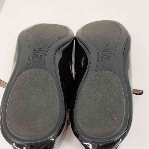 ザラ ZARA アンクルストラップフェイクパテント バレエフラットシューズ レディース EUR:38