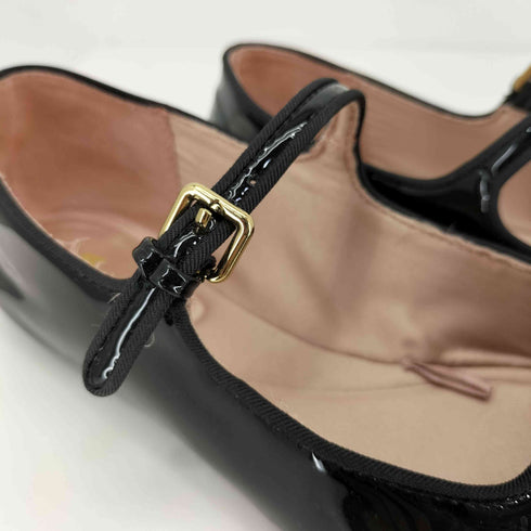 ザラ ZARA アンクルストラップフェイクパテント バレエフラットシューズ レディース EUR:38
