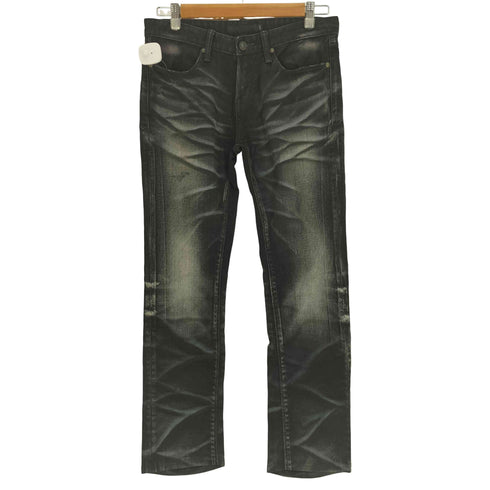 フーガ FUGA ウォッシュド 加工 ジップフライ スキニー ストレッチ ブラックデニム パンツ ローライズ Y2K メンズ JPN:44
