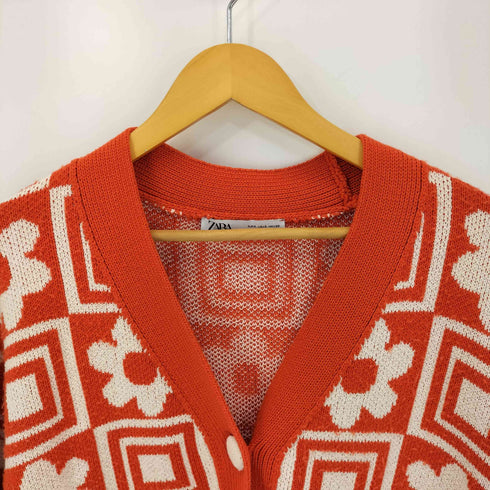 ザラ ZARA アクリル混 花柄カーディガン レディース import:S