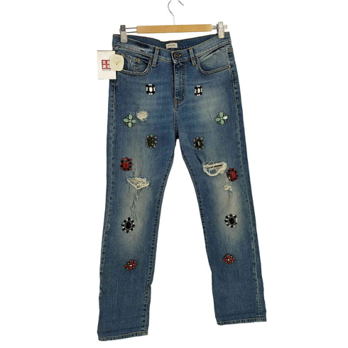 ピンコ PINKO ストーン装飾 ダメージデニムパンツ レディース 28