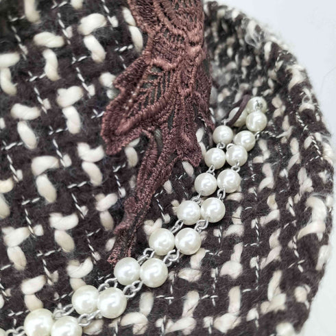 ウール混 刺繍 パール ハット レディース