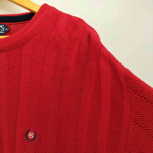 チャップスラルフローレン CHAPS RALPH LAUREN 90S USA製 刺繍 ヘリンボーン コットン ニット メンズ JPN:XL