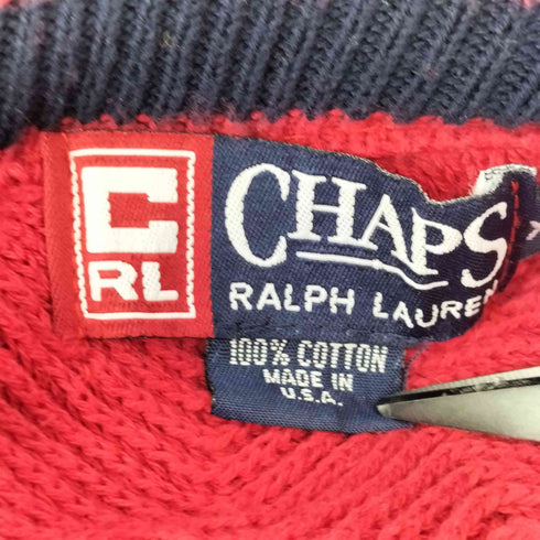 チャップスラルフローレン CHAPS RALPH LAUREN 90S USA製 刺繍 ヘリンボーン コットン ニット メンズ JPN:XL