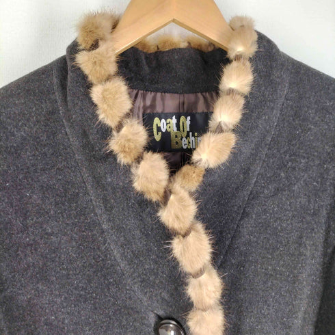 COAT OF BECHINA ファー装飾ウールロングコート トリミング―ミンク レディース import:M