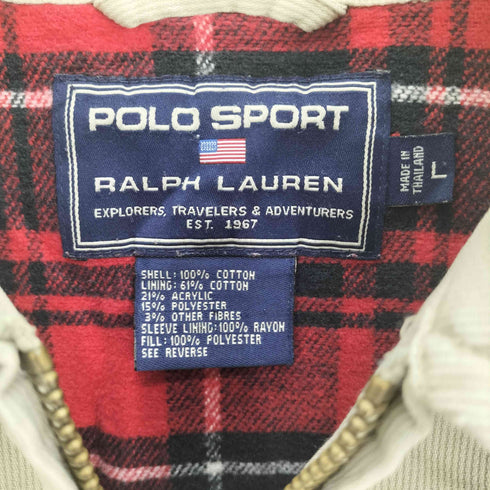 ポロスポーツラルフローレン POLO SPORT RALPH LAUREN 90S NEWSBOY JACKET 裏地タータンネルチェック サイドアジャスターベルト 中綿 スポーツジャケット スウィングトップ コットンピケ メンズ import:L