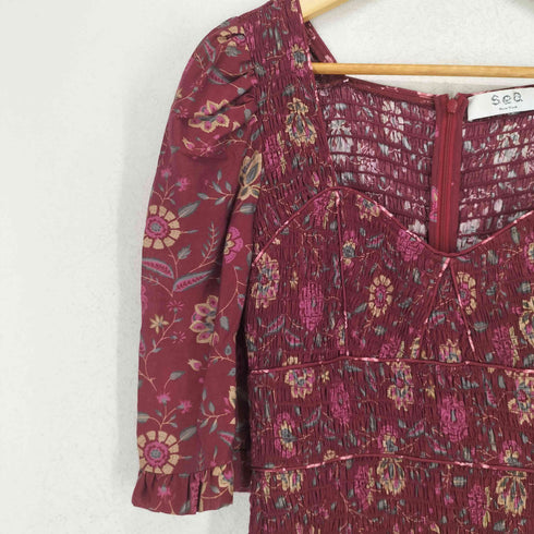 シーニューヨーク sea new york Magenta Famke Print Long Sleeve Heartneck Dress レディース