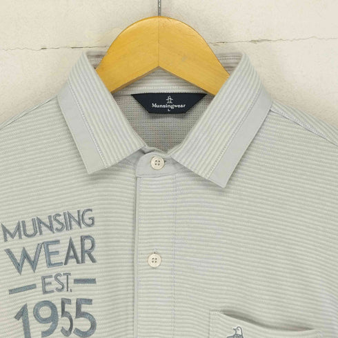 マンシングウェア Munsingwear 刺繍ロゴ ボーダー長袖ポロシャツ メンズ L