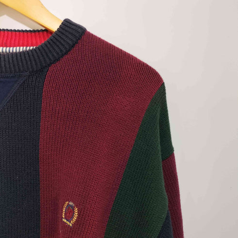 トミーヒルフィガー TOMMY HILFIGER 90S ワンポイント刺繍 マルチカラー クルーネック L/Sニット メンズ L/G